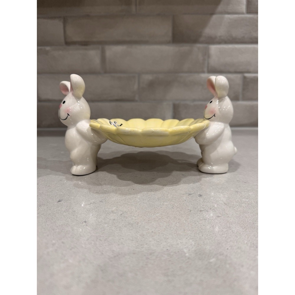 🐰 Vintage Easter Bunny Double Figurine Candy Dish – Spring Flower Bowl Decor - Picture 3 of 6